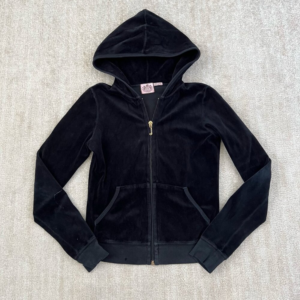 Juicy Couture Velour Zip Up Hoodie Track Jacket M Black